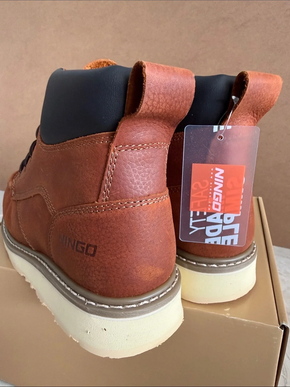 NINGO Soft Toe Full-Grain Leather Brown Moc Toe Work Boots EH Rated 11 NEW!